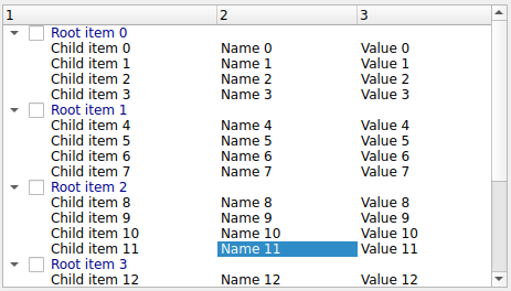"QTreeView selection"