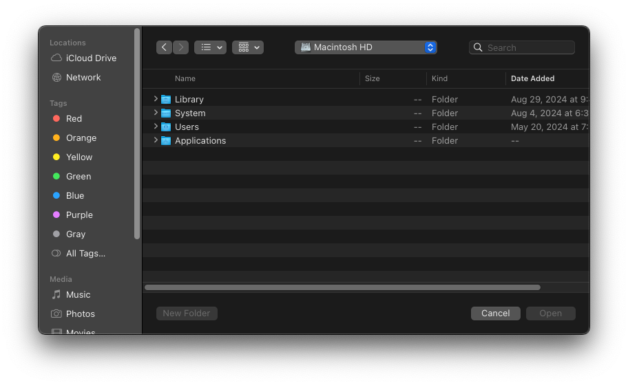 Macos Open File dialog